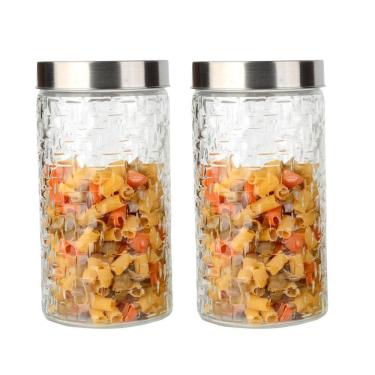 Imagem de Conjunto 2 Potes Vidro Rattan Tampa Inox 1700ml Class Home