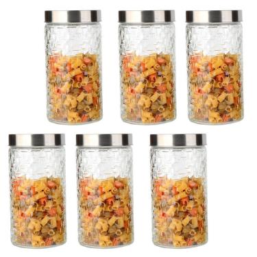 Imagem de Conjunto 6 Potes Vidro Rattan Tampa Inox 1700ml Class Home