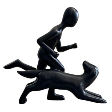 Imagem de MotiveTech Estátua de Homem e Cachorro, Estatueta Artística, Presente Colecionável, Decoração para Casa, Escultura Criativa para Mesa, Escritório, Quarto ou, Preto