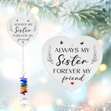 Imagem de GIFTELIX Enfeites de Natal, presente de aniversário para irmãs – presente exclusivo da irmã irmão – criador de arco-íris de cristal – Irmã Suncatcher – Decoração de janela para casa e jardim