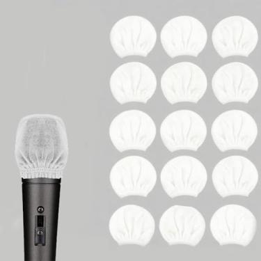 Imagem de 100 peças de capa de microfone não tecido, capas de higiene descartáveis, capa protetora de para-brisas de microfone de mão, capa protetora para KTV, karaokê, apresentações de palco, entrevista de