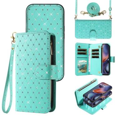 Imagem de Asuwish Capa de celular para Motorola Moto G 5G 2025 com zíper carteira magnética destacável com protetor de tela, alça transversal com cordão de glitter, compartimentos para cartão G5G 5 G G5