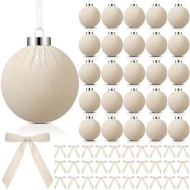 Imagem de Wettarn 30 conjuntos de 8 cm kit de decoração de enfeites de veludo de Natal, inclui bolas e laços de veludo para guirlanda de árvore de Natal, decoração vintage para pendurar no feriado, artesanato