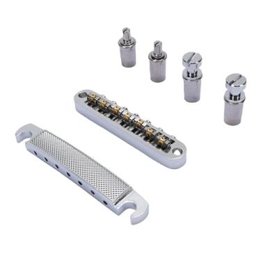 Imagem de POENVFPO Ponte de Guitarra, CombinaçãO de Barra de Parada de Ponte de Liga de Zinco para Guitarra Elétrica de 7 Cordas, Sela Totalmente Ajustável Com Acabamento Cromado para LP SG Tune O Estilo Matic