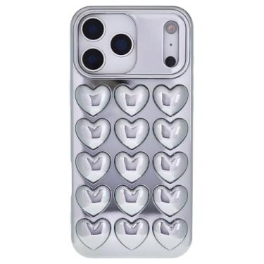Imagem de DMaos Capa feminina para iPhone 17 Pro, 3D Pop Bubble Heart Kawaii, linda feminina para iPhone17 Pro 6,3 polegadas - prata
