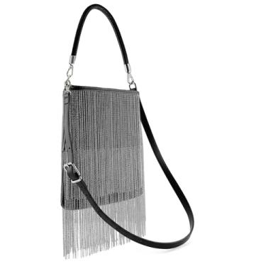 Imagem de Bolsas femininas de couro genuíno premium, bolsa tiracolo de designer, bolsas transversais pretas versáteis e modernas, Preto, prata, Clássico