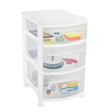 Imagem de Ordene - Gaveteiro Plástico de 3 Gavetas com Rodinhas para Locomoção, Tamanho Médio, Cor Cristal com Branca, Linha Vig