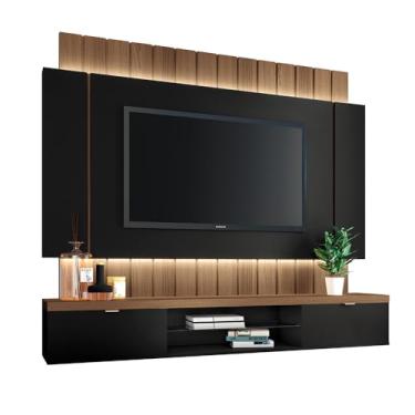 Imagem de Painel Home Suspenso 1.8 para TV atÃ:copyright: 55 Polegadas MDP/MDF com Fita LED Illusion Preto/Castanho G26 - HB Móveis