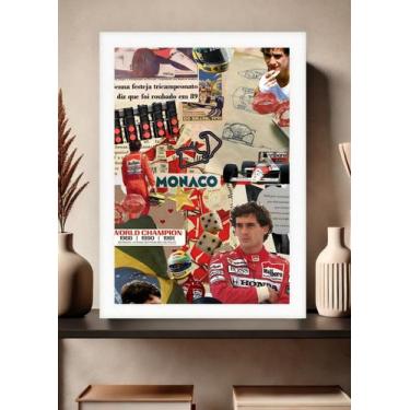 Imagem de Quadro Ayrton Senna Legado com Vidro e Moldura Branca Tam:A4 - Spark L