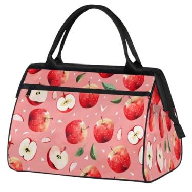Imagem de Bolsa de viagem dobrável para mulheres, homens, frutas, maçã, leve, esportiva, academia, impermeável, bagagem de mão, para presente de viagem, Cor: 1, 15.2*8.3*11.6 inch, Moderno