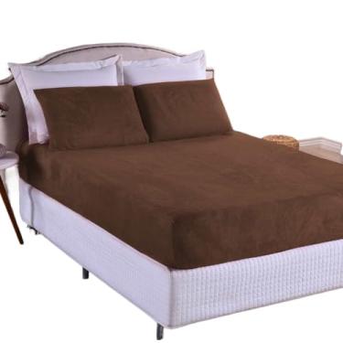 Imagem de Jogo de Cama Lençol Plush Com Elástico Toque Aveludado Cama Solteiro Casal Queen King(Marrom)