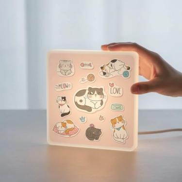 Imagem de Luminária Box Slim Cat Cut Love USB, LED 5W, Polietileno, 20x18x5 cm, Bivolt, Luz Difusa, com Cabo USB 1,2m