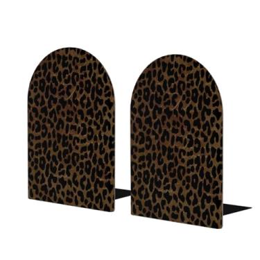 Imagem de Suportes de livros de madeira grandes com estampa de leopardo marrom Suporte de livro decorativo antiderrapante resistente para mesa de escritório em casa biblioteca de estudo escolar divisórias de