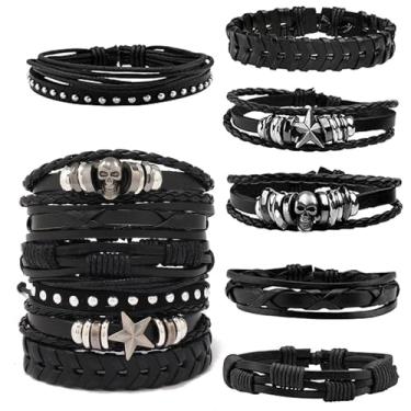 Imagem de CeroDimo Conjunto de 6 pulseiras cravejadas punk rock ajustáveis de couro gótico emo estilo Alt acessórios de fantasia para homens e mulheres