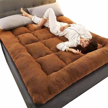 Imagem de Yadlan Colchão futon japonês, tapete fofo extra grosso, super macio e respirável, almofadas de chão tatami para dormir, sofá-cama dobrável, almofada multiuso, marrom tamanho completo 150 * 200 cm