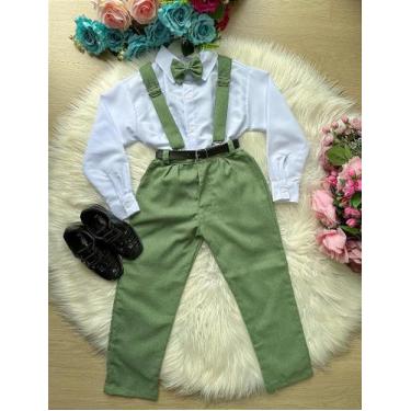 Imagem de Conjunto Meninos Miss Cherry Leo Suspensorio Verde - Camisa e Calça, P