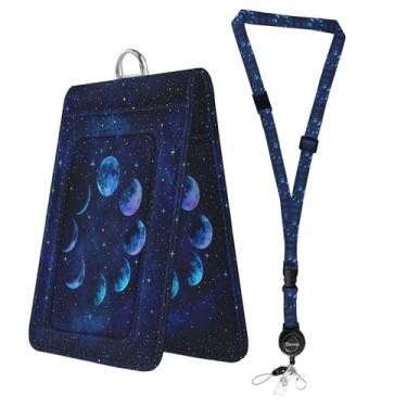 Imagem de Bolimoss Suporte de crachá de dupla face Sun Planet, suporte de cartão de identificação com cordão ajustável de separação, carretel retrátil, fecho de metal giratório, etiqueta de nome de cartão