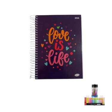 Imagem de Kit Caderno Feminino 20 Matérias Capa Dura 400 Folhas + Caneta Spiro Glow 0.7mm Pote 24 Unidades + Marca Texto Boss Estojo 15 Cores