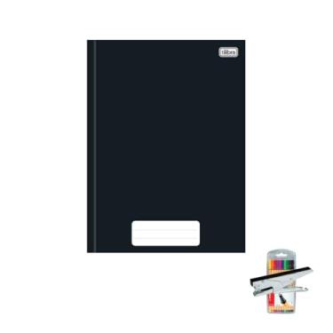 Imagem de Kit Caderno Brochura Capa Dura Pepper Preto 80 Folhas + Caneta Point 88 + Grampeador Alicate HP45