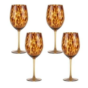 Imagem de Honeydak Conjunto de 4 copos de pedra marrom com estampa de leopardo tartaruga, 425 g, copos estilosos, sem haste, copo de vidro ideal para gim, tequila, vodca, refrigerantes