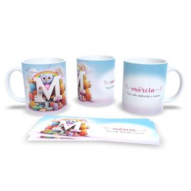 Imagem de Caneca Personalizada Aline, Design Coruja com Letra A, Frase Motivacional Professor, Listras Coloridas Pastel (m)