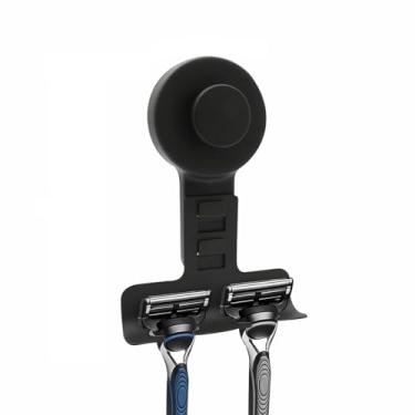 Imagem de Tyothimm Suporte de lâmina com ventosa para chuveiro, reutilizável de aço inoxidável 304, ganchos de lâmina para toalha, bucha, barbeador, instalação sem perfuração e removível (1 pacote - preto