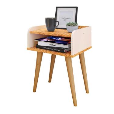 Imagem de Mesa de Cabeceira Versátil Mesinha Lateral Apoio Nicho Decoração Quarto Sala Up - Off White/Nature - Lojas RPM