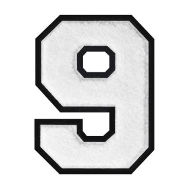 Imagem de 1 peça de patch de número de chenille de ferro branco de 15 cm com borda preta – adesivos do alfabeto para roupas, jaquetas, mochilas, chapéus para decoração personalizada, nome personalizado e