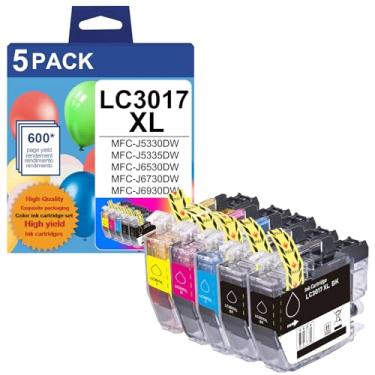 Imagem de Cartuchos de tinta LC3017 XL (pacote com 5) preto/ciano/magenta/amarelo - Compatível com impressora Brother de alto rendimento de substituição para Brother MFC-J5330DW MFC-J6530DW MFC-J6730DW