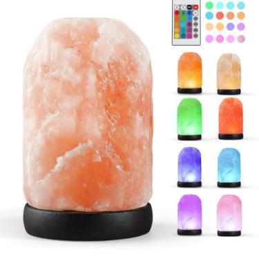 Imagem de Liuliuyoyo Lâmpada pequena de sal do Himalaia com controle remoto, 16 cores, lâmpada noturna esculpida à mão, lâmpada USB de cristal de sal, lâmpada de sal de controle remoto para decoração de casa e