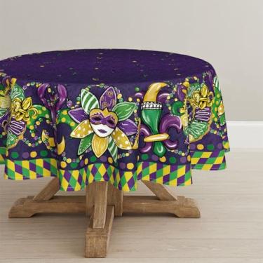 Imagem de Horaldaily Toalha de mesa roxa carnaval 177 × 178 cm, redonda, máscara roxa, baile de máscaras, capa de mesa sazonal lavável para decoração de piquenique e jantar