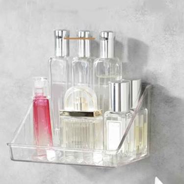 Imagem de Prateleira flutuante de acrílico montada na parede, prateleira de armazenamento transparente para banheiro, design inclinado que economiza espaço para banheiro, cozinha e sala de estar