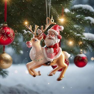 Imagem de Enfeites de Natal para pendurar em cristal de Papai Noel, enfeites de árvore de Natal feitos à mão, decoração de carro e casa - presentes de Natal, decoração de artesanato em acrílico, ideias de troca