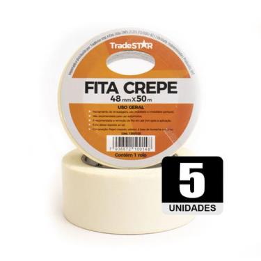 Imagem de Fita Adesiva Crepe Papel 48mm X 50m C/5 Rolos 48x50 - Tradestar