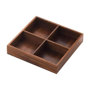 Imagem de Ｂｅｓｇａ Bandeja de madeira dividida para servir, travessa versátil para alimentos, travessa para sushi, chá e condimentos, ideal para restaurantes, casas de, 4 Grades