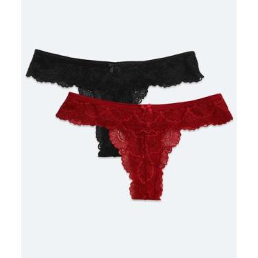 Imagem de Kit 2 Calcinhas Fio Dental Renda Marisa-56289, Vermelho, Preto, G