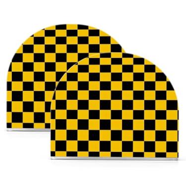 Imagem de Wassud Porta-guardanapos de acrílico xadrez amarelo e preto, dispensador de guardanapos de papel moderno em forma de U para mesa, cozinha, sala de jantar, bancada 2 peças (comporta 50-60 guardanapos)
