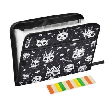 Imagem de Wassud Skulls and Stars Organizador de arquivos sanfonado com 13 bolsos, pastas expansíveis com abas e adesivos, tamanho carta A4, papel para recibos, documentos, pasta organizadora para viagens de