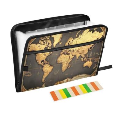 Imagem de Wassud Organizador de arquivos sanfonado com 13 bolsos do mapa do mundo, pastas expansíveis com abas e adesivos, organizador de pastas de documentos de recibo de papel tamanho carta A4 para viagens de