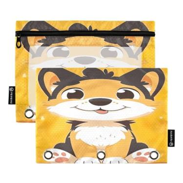 Imagem de Wassud Pastas de fichário com 3 furos de bolso com desenho animado de cachorro pasta organizadora de arquivos para escritório em casa, pacote com 2