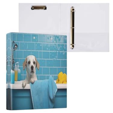 Imagem de Qilmy Organizador de fichário redondo para cachorro pequeno fofo no chuveiro, fichário de 3 anéis com prancheta (carta A4), fichário fofo para material de escritório escolar 31