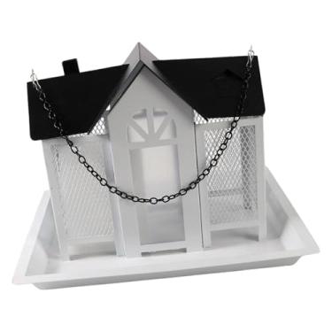 Imagem de Fenteer Alimentador de pássaros de metal para uso externo, estação de alimentação suspensa para pássaros, decoração de jardim, casinha de para alimentar em, Branco