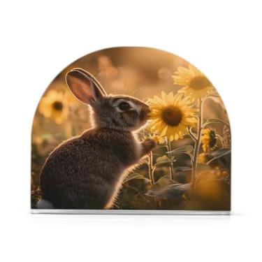 Imagem de CEBUGI Porta-guardanapos para mesas Porta-guardanapos de acrílico Coelho Girassol Suporte de guardanapos de papel para decoração de festa de jantar de cozinha