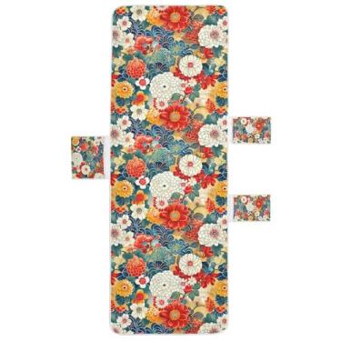 Imagem de STAYTOP Capa de toalha de espreguiçadeira de padrão floral estilo japonês, capa de espreguiçadeira macia, capas de cadeira de praia com bolsos para jardim ao ar livre, pátio, pátio, banhos de sol