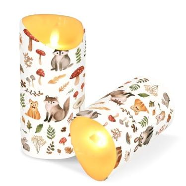 Imagem de Blueangle Pacote com 2 velas fofas de animais da floresta sem chama com controle remoto e temporizador, velas LED cintilantes (7,6 cm x 15 cm) para decoração de casa, casamento, acampamento (129)