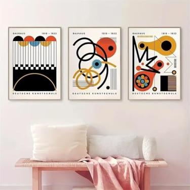 Imagem de 3 peças de pôsteres Bauhaus acima do banco 20 x 30 cm arte de parede presente para casa moderna, escritório, sala de estar, decoração de quarto, pôster de tela sem moldura presente de arte de parede