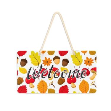 Imagem de Burbuja Placa de boas-vindas de folhas de outono para porta da frente, placa de boas-vindas de PVC para decoração de festas de fazenda, 15 x 28 cm
