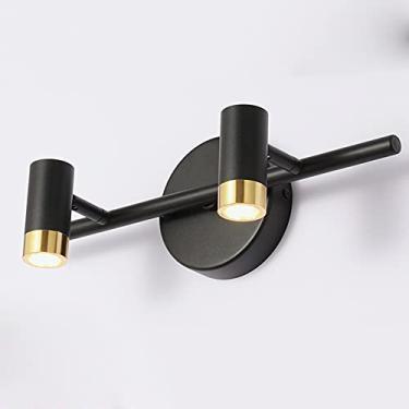 Imagem de Luminária de parede com 2 lâmpadas LED MR11 para maquiagem, ideal para banheiro, sobre o espelho, estilo rústico ou estúdio, acabamento preto fosco (lâmpadas não inclusas).