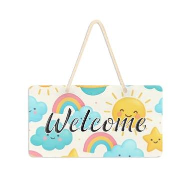 Imagem de Burbuja Linda placa de boas-vindas de sol pastel para porta da frente, placa de boas-vindas de PVC para pendurar na parede varanda casa de fazenda, decoração de feriados, 15 x 28 cm