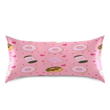 Imagem de xigua Fronha de cetim Donuts and Coffee para cabelo e pele lavável na máquina almofada de cetim refrescante king capa de travesseiro com fecho de envelope, 50,8 cm x 101,6 cm